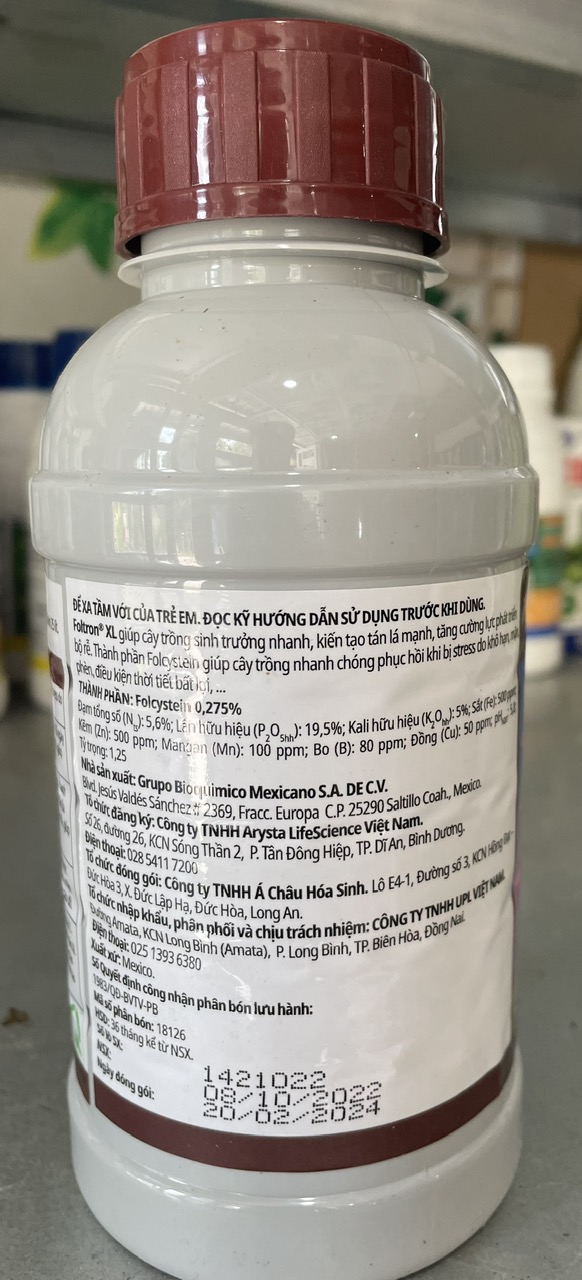 Phân bón lá nhập khẩu Mexico Foltron XL 500ml, chống stress phục hồi cây, kích ra rễ, cây xanh tốt.5