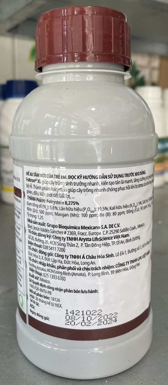 Phân bón lá nhập khẩu Mexico Foltron XL 500ml, chống stress phục hồi cây, kích ra rễ, cây xanh tốt.6