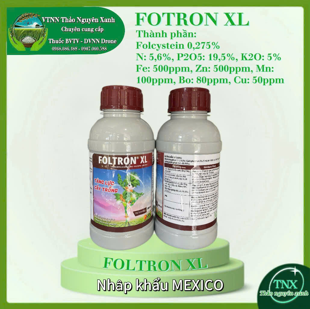 Phân bón lá nhập khẩu Mexico Foltron XL 500ml, chống stress phục hồi cây, kích ra rễ, cây xanh tốt.